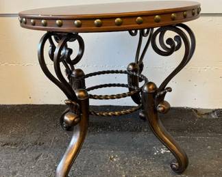  $220 Iron and wood 24" side table (23 h)