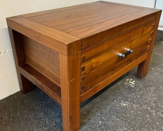 $190 Wooden side draw, leather/metal handle 25.5 x 15.5 x 16