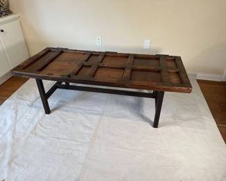 $400, Antique Asian Door With Brass Accents Customized As A Coffee Table, 58 x 29 x 15
