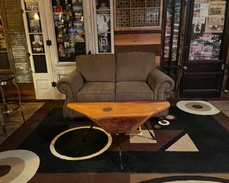 Loveseat with handmade live edge coffee table