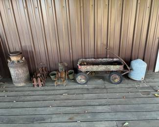 Rusty wagon, garden stuff