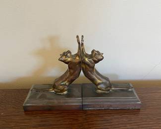 Art Deco Brass Cat Bookends 