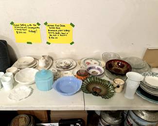 Fine China and Glassware White and Vintage Blue Milk Glass