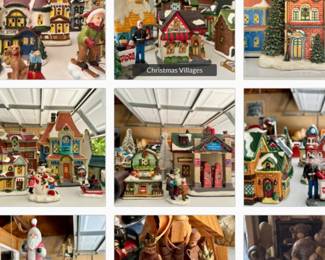 Vintage and present day Christmas decor , village houses and people 