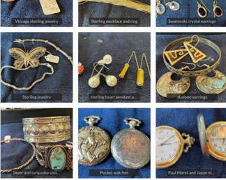 Pocket watches, pins, earrings , necklaces and bracelets 