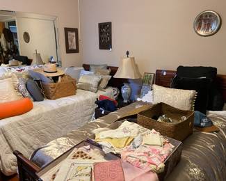 Antique and vintage linens. Set of vintage twin beds 