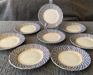 Imperial Russian Lomonosov Cobalt Net BreadDessert Plates