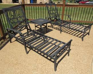 Metal Pool Side Loungers & Table