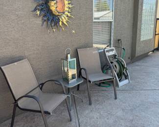 Yard art, pool chairs 