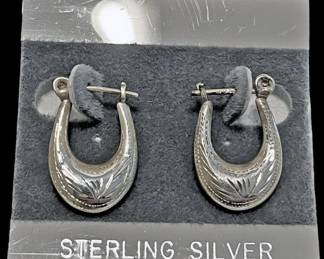 Sterling Silver Etched Pierced Earrings
