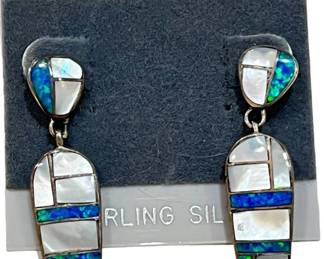 Sterling Silver Opal LIke Stones Earrings