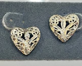 Sterling Silver Filigree Heart Earrings