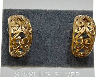 Sterling Silver Filigree Half Moon Earrings