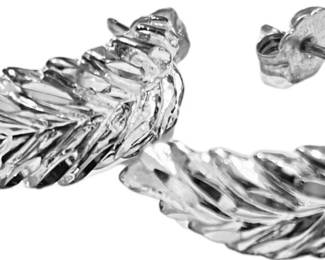 Sterling Silver Half Moon Feather Motif