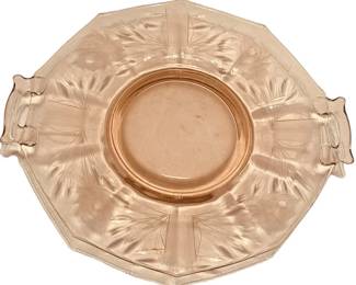 Pink Depression Etched Handled Platter