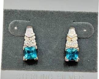 Sterling Silver Blue Zircon Earrings