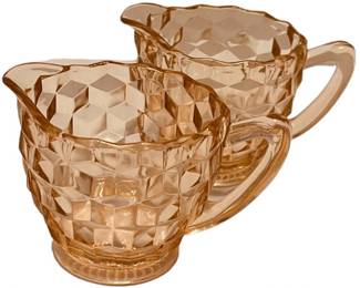 Two Depression Glass Cubist Creamers