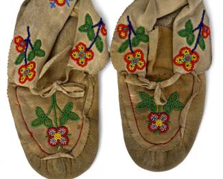 Antique Leather Beaded Native American Moccasins