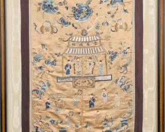 19th c Chinese embroidered silk tapestry