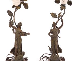 Auguste Moreau 19th century Bronze lamps
