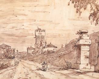 18th c. Italian ink wash / paper in the manner of Francesco Guardi