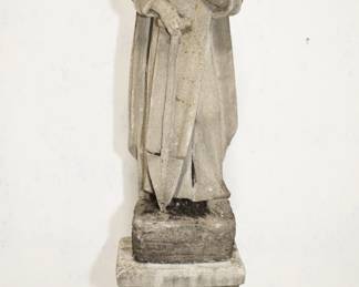 Concrete statue of St. Fiacre on concrete pedestal