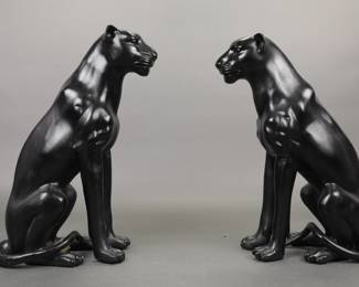 3 foot tall Art Deco bronze painted panther sculptures