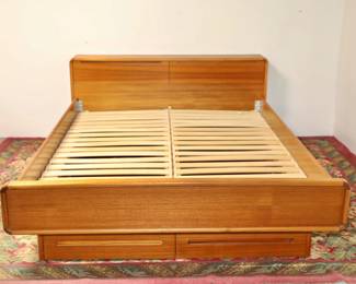 MCM Teak queen sized bed made by Sun Cabinet Co. 
