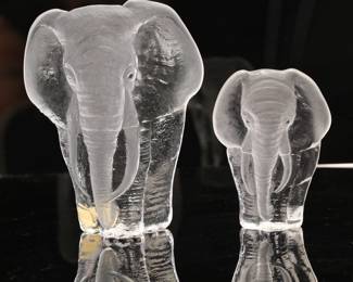 Mats Jonasson for Krona Swedish crystal elephants pair