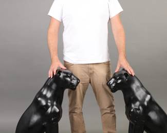 3 foot tall Art Deco bronze painted panther sculptures 