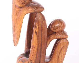 Pair carved monkey wood negative space figurines