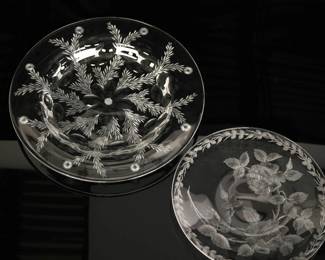 Antique etched crystal plates