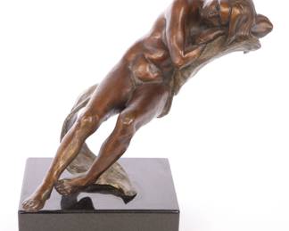 S.E. Maloney bronze nymph sculpture on marble base