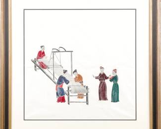 Woodblock print- Japanese weavers