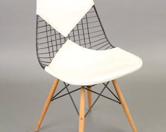 Charles Eames for Herman Miller MCM wire chair with eiffel tower base & white leather pads