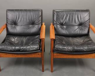 Illum Wikkelsø for Niels Eilersen Danish Modern rosewood and leather lounge chairs