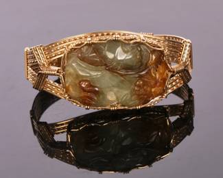 Carved Jade bracelet - gold filled