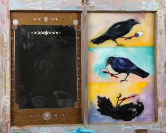 Art window/mirror with painted crows