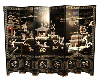 Japanese lacquer room divider screen w/ inset stones