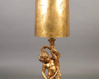 Large Hollywood Regency gilt cherub lamp