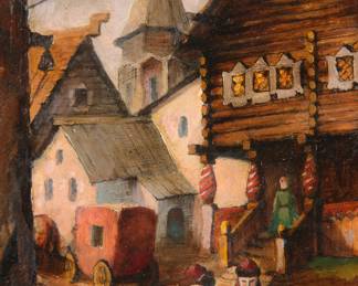 Russian folk village oil painting