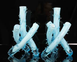 Murano cased glass spiky candlesticks