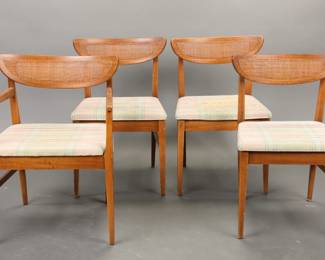 American of Martinsville walnut cats eye caned back chairs (4)