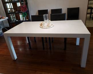 MCM White Parsons Dining Table & Black Chairs