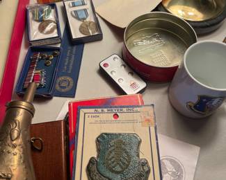 Assorted military pins, buttons, badges, stickers and more!