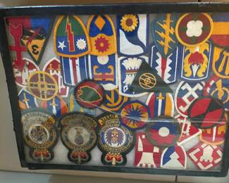 Assorted military pins, buttons, badges, stickers and more!