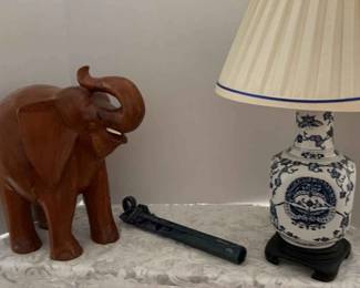 Asian Inspired Lamp, Elephant And Incense Holder