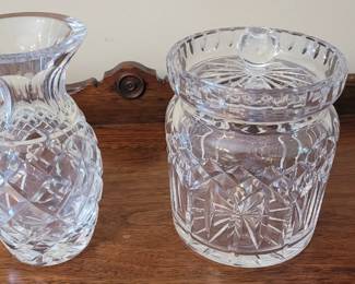 Waterford Crystal Lismore pattern 6" Biscuit Jar w/lid & 7" flower vase