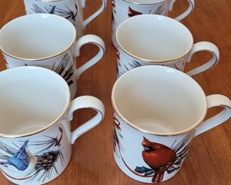 Lenox Winter Greetings Nuthatch & Cardinal set of 6 mugs