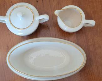 Lenox Eternal covered sugar & creamer and gravy boat with attached underplate
